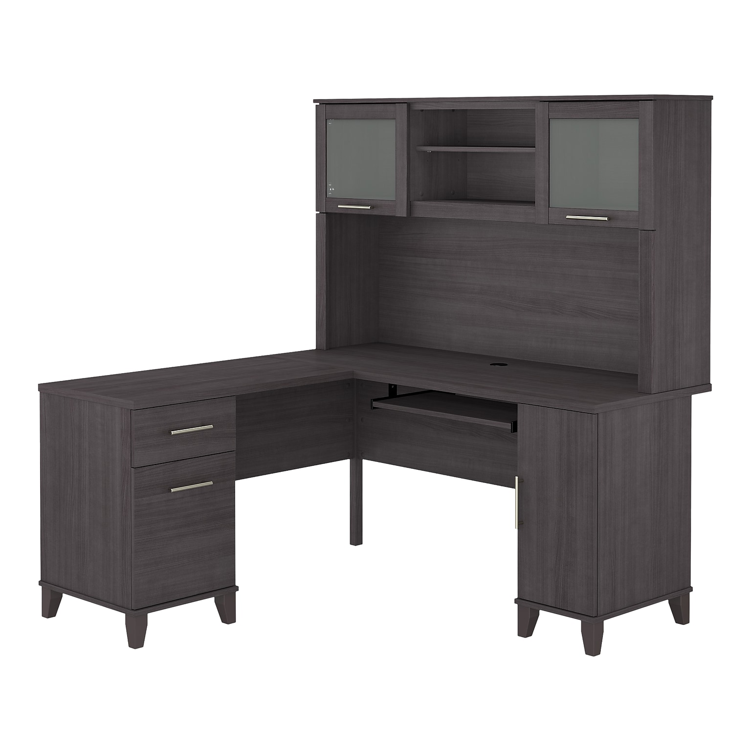 Bush Furniture Somerset 60W L Shaped Desk with Hutch, Storm Gray (SET002SG)