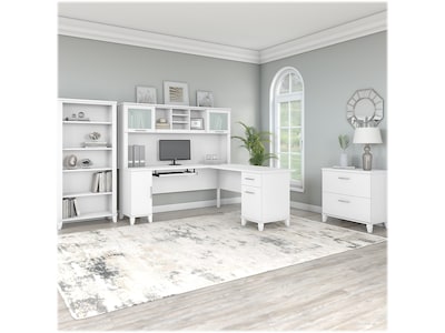 Bush Furniture Somerset 72W L-Shaped Desk with Hutch, Lateral File Cabinet and Bookcase, White (SET