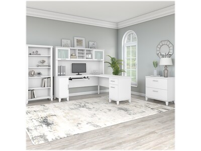 Bush Furniture Somerset 72"W L-Shaped Desk with Hutch, Lateral File Cabinet and Bookcase, White (SET012WH)