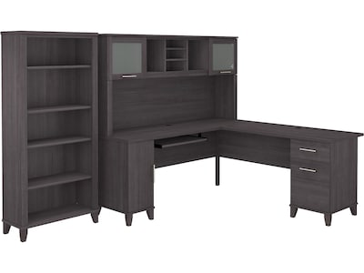 Bush Furniture Somerset 72W L Shaped Desk with Hutch and 5 Shelf Bookcase, Storm Gray (SET011SG)