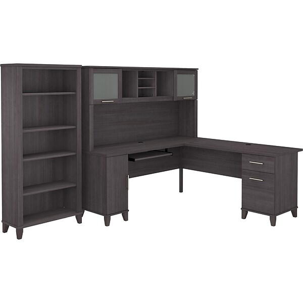 Bush Furniture Somerset 72W L-Shaped Desk with Hutch and 5-Shelf Bookcase, Storm Gray (SET011SG)