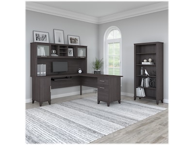 Bush Furniture Somerset 72"W L Shaped Desk with Hutch and 5 Shelf Bookcase, Storm Gray (SET011SG)