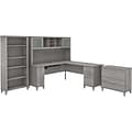 Bush Furniture Somerset 72W L-Shaped Desk with Hutch, Lateral File Cabinet and Bookcase, Platinum G