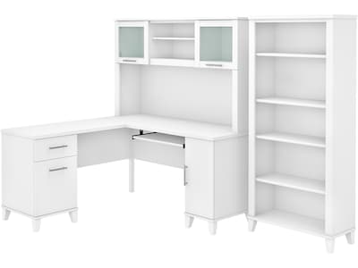 Bush Furniture Somerset 60W L Shaped Desk with Hutch and 5 Shelf Bookcase, White (SET010WH)