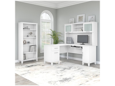 Bush Furniture Somerset 60W L Shaped Desk with Hutch and 5 Shelf Bookcase, White (SET010WH)