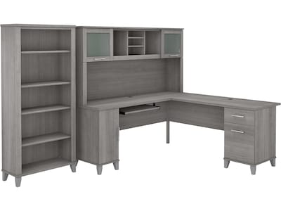 Bush Furniture Somerset 72W L Shaped Desk with Hutch and 5 Shelf Bookcase, Platinum Gray (SET011PG)