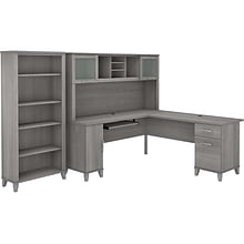 Bush Furniture Somerset 72W L Shaped Desk with Hutch and 5 Shelf Bookcase, Platinum Gray (SET011PG)