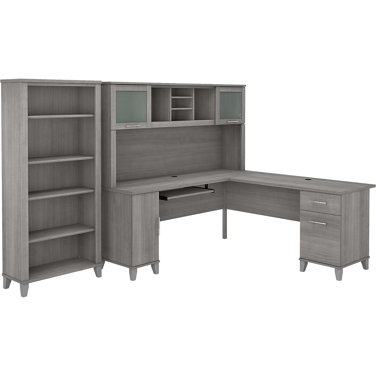 Bush Furniture Somerset 72W L-Shaped Desk with Hutch and 5-Shelf Bookcase, Platinum Gray (SET011PG)