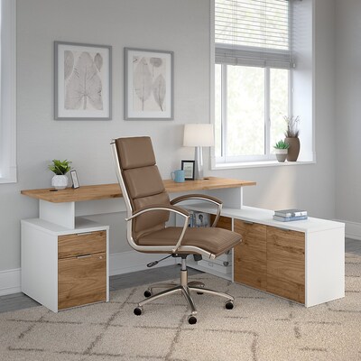 Bush Business Furniture Jamestown 71"W L-Shaped Desk Bundle, Fresh Walnut/White (JTN009FWWHSU)