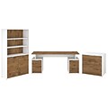 Bush Business Furniture Jamestown 71 Desk with Storage, File Cabinet, 5-Shelf Bookcase, Fresh Walnut/White (JTN007FWWHSU)