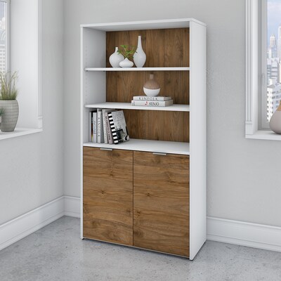 Bush Business Furniture Jamestown 5 Shelf 66"H Bookcase, Fresh Walnut/White (JTB136FWWH)