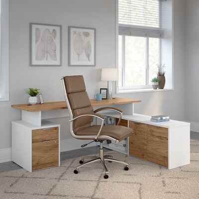 Bush Business Furniture Jamestown 21" Low Storage Cabinet with 4 Shelves, Fresh Walnut/White (JTS160FWWH)