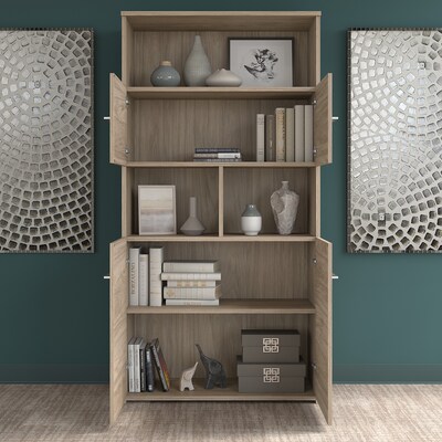 Bush Business Furniture Office 500 70"H 5-Shelf Bookcase with Doors, Modern Hickory (OFB136MH)