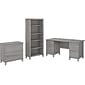 Bush Furniture Somerset 60W Office Desk with Lateral File Cabinet and 5-Shelf Bookcase, Platinum Gr