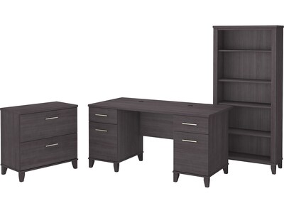 Bush Furniture Somerset 60"W Office Desk with Lateral File Cabinet and 5 Shelf Bookcase, Storm Gray (SET013SG)