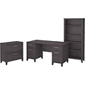 Bush Furniture Somerset 60W Office Desk with Lateral File Cabinet and 5 Shelf Bookcase, Storm Gray