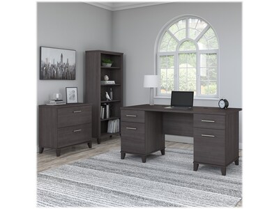 Bush Furniture Somerset 60W Office Desk with Lateral File Cabinet and 5 Shelf Bookcase, Storm Gray