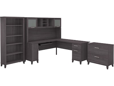 Bush Furniture Somerset 72W L-Shaped Desk with Hutch, Lateral File Cabinet and Bookcase, Storm Gray