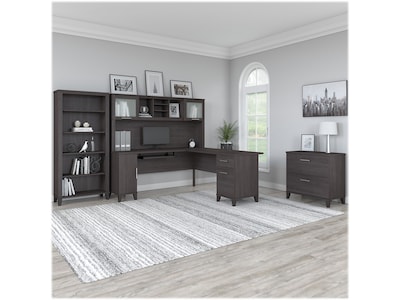 Bush Furniture Somerset 72"W L-Shaped Desk with Hutch, Lateral File Cabinet and Bookcase, Storm Gray (SET012SG)