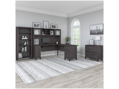 Bush Furniture Somerset 72"W L-Shaped Desk with Hutch, Lateral File Cabinet and Bookcase, Storm Gray (SET012SG)