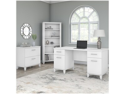 Bush Furniture Somerset 60W Office Desk with Lateral File Cabinet and 5 Shelf Bookcase, White (SET0