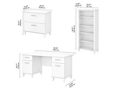 Bush Furniture Somerset 60"W Office Desk with Lateral File Cabinet and 5 Shelf Bookcase, White (SET013WH)