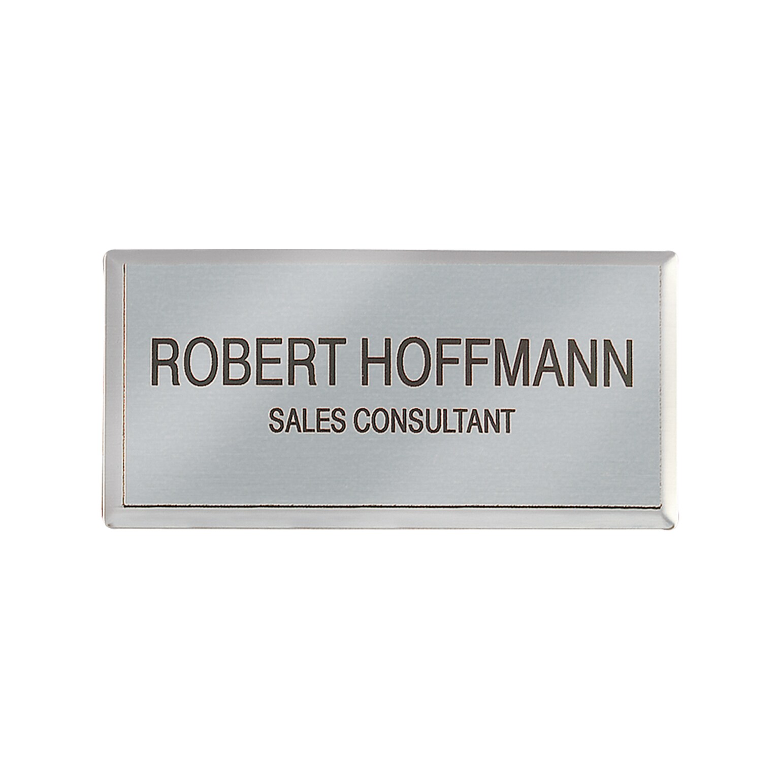 Custom Engraved Silver Metallic Badge, 1-1/2 x 3