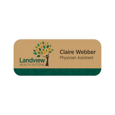 Custom Full Color Gold Plastic Name Badge, 1-1/4 x 3