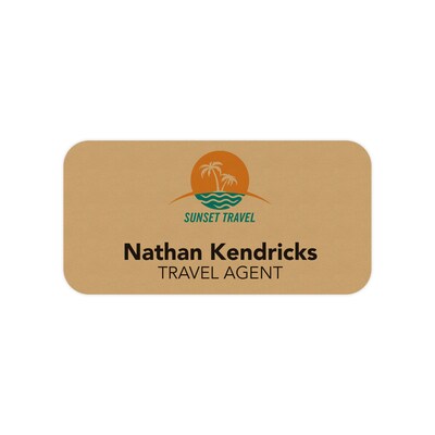 Custom Full Color Gold Plastic Name Badge, 1-1/2 x 3