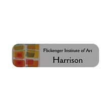 Custom Full Color Silver Plastic Name Badge, 7/8 x 3-1/4