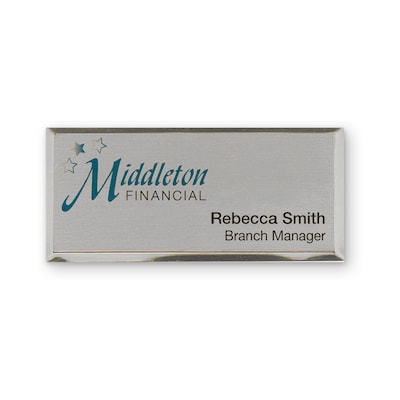 Custom Silver Metallic Full Color Name Badge, 1-1/2 x 3