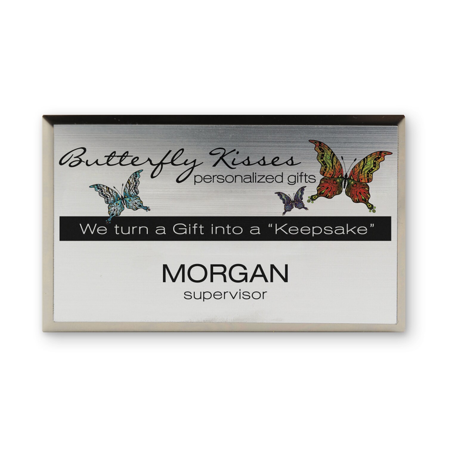 Custom Silver Metallic Full Color Name Badge, 2 x 3-1/2