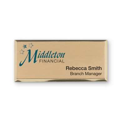 Custom Gold Metallic Full Color Name Badge, 1-1/2 x 3