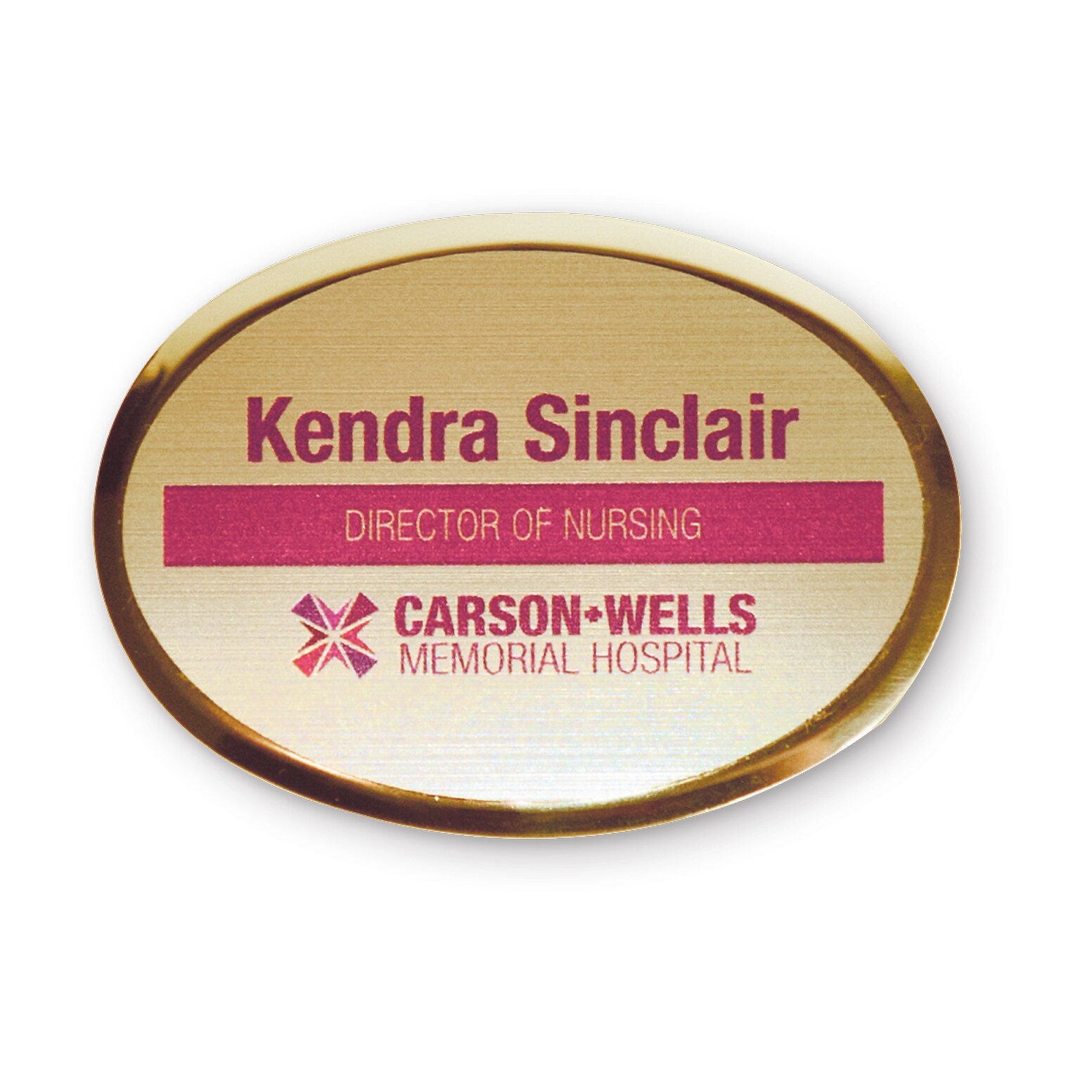 Custom Gold Metallic Full Color Name Badge, 2 x 2-3/4 Oval