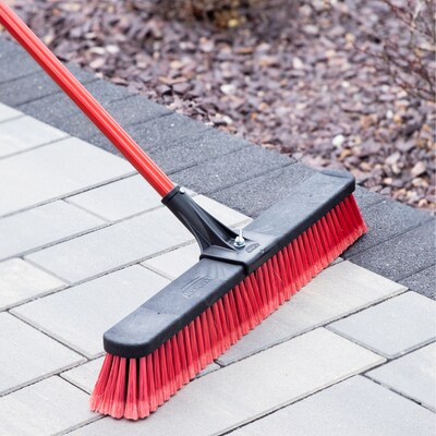 Libman Commercial 24 Multi-Surface Clamp Handle Push Broom, Red & Black Bristles, 4/Carton (1189)