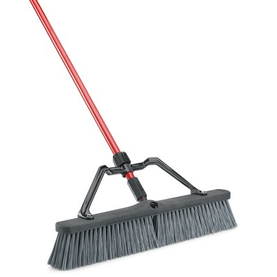Libman Commercial 24 Rough Surface Heavy-Duty Push Broom, Gray Bristles, 3/Carton (825)