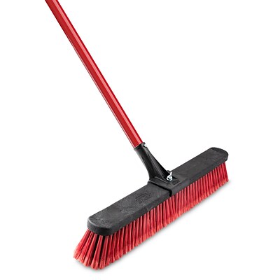 Libman Commercial 24 Multi-Surface Clamp Handle Push Broom, Red & Black Bristles, 4/Carton (1189)