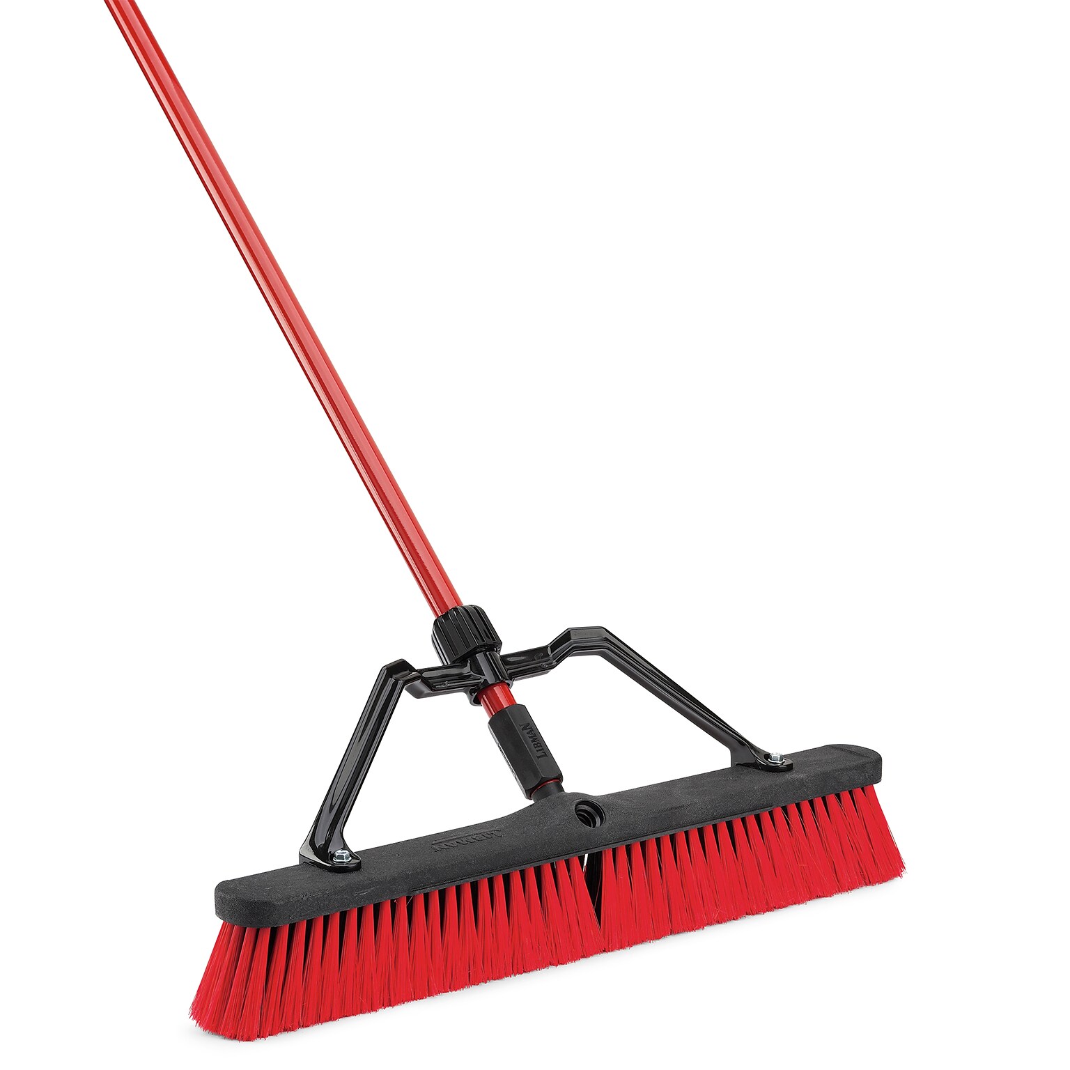 Libman Commercial 24 Multi-Surface Heavy-Duty Push Broom, Red & Black Bristles, 3/Carton (823)