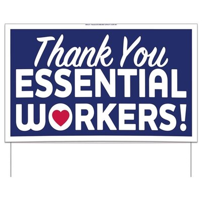 Deluxe Thank You Essential Workers Yard Sign, 16 x 26, with Wire, 50/Pack