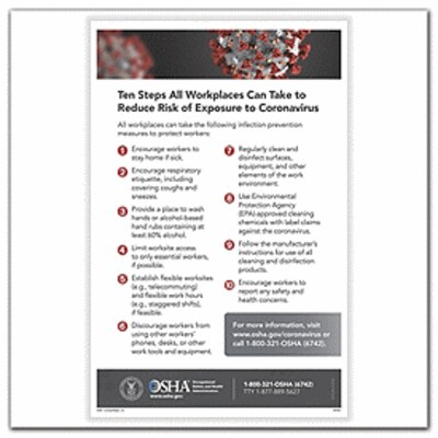 Deluxe OSHA Reduce Risk of COVID-19 Exposure in Workplace Poster (English), 11 x 17