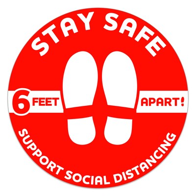 Deluxe Stay Safe White Vinyl Floor Decal, Red - 12 Dia, 6/Pack