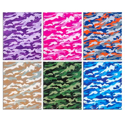 JAM Paper Glossy 3-Hole Punched 2-Pocket Folders, Multicolored, Assorted Camo, 6/Pack (31237922)