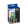 Epson T822 Cyan/Magenta/Yellow Standard Yield Ink Cartridge, 3/Pack