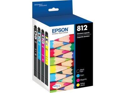 Epson T812 Black/Cyan/Magenta/Yellow Standard Yield Ink Cartridge, 4/Pack   (T812120-BCS)