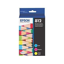Epson T812 Cyan/Magenta/Yellow Standard Yield Ink Cartridge, 3/Pack (T812520-S)