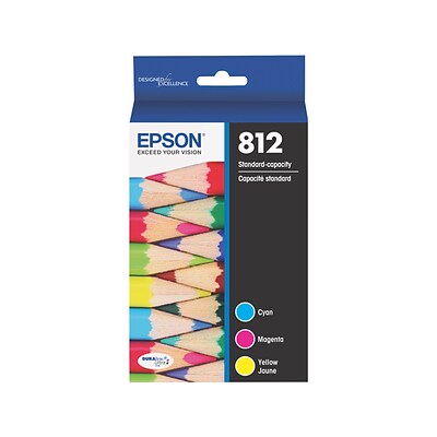 Epson T812 Cyan/Magenta/Yellow Standard Yield Ink Cartridge, 3/Pack (T812520-S)