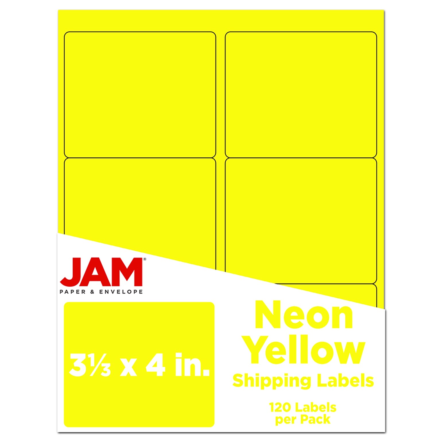 JAM Paper Shipping Label, 3 1/3 x 4, Neon Yellow, 6 Labels/Sheet, 20 Sheets/Pack (354328049)