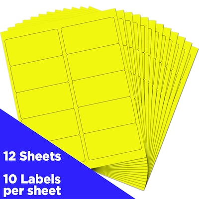 JAM Paper Laser/Inkjet Shipping Labels, 2" x 4", Neon Yellow, 10 Labels/Sheet, 12 Sheets/Pack (3543282)