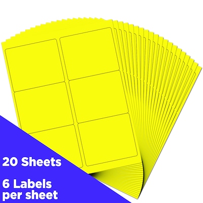 JAM Paper Shipping Label, 3 1/3 x 4, Neon Yellow, 6 Labels/Sheet, 20 Sheets/Pack (354328049)