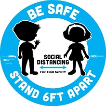 BeSafe Messaging Social Distancing Floor Decal 12x12 Kid Silhoutte, Be Safe, Stand 6FT Apart 6/Pac